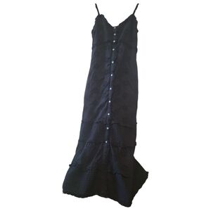 Gap black maxi dress v-neckline tiered ruffle dress embroidered night out